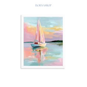 Pastel Sailboat Sunset | Pastel Marsh Sunset Print | Coastal Wall Art Digital Download | Beach House Decor Printable