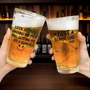 Personalized 16 oz Tall Beer Glasses Set - Custom Drinking Glasses for Craft Beer -Fathers Day Gifts - Bar Glasses & Glass Cups for Home Use