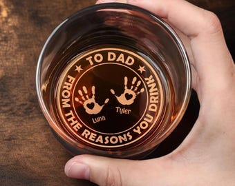 Personalized Engraved Whiskey Glass - Custom Whiskey Glass with names- Gift for Him men daddy- 11oz Drinking Glasses-To Dad