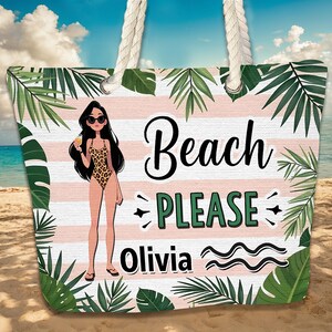 Custom Name Beach Club Tote,Personalized Canvas Beach Tote Bag,Customized Travel Shoulder Bag,Large Beach Bag,Summer Gift for her