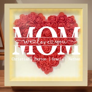 Personalized Flower Shadow Box with LED Light,Custom Rose Frame with Name,We love u Mom,Birthday Gift for Women Mommy Grandma,Home Decor