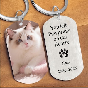 Custom Pet Memorial Keychain, Personalized Photo/text Key chain,Engraved Picture Gifts for Animal Lovers Loss of Cat/Dog, gift for men women
