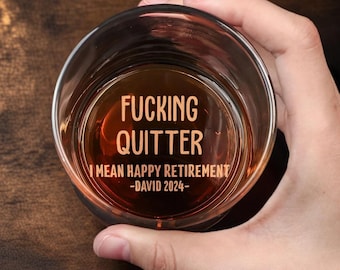 Personalized Whiskey Glasses - Custom Engraved 11oz Whiskey Tumbler - Customized Drinking Glass for Anniversary Gifts -Happy Retirement