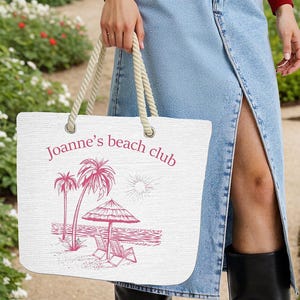 Sacola personalizada para clube de praia, bolsa de praia de lona personalizada, bolsa de ombro de viagem personalizada, bolsa grande para fotos, bolsa para despedida de solteira para ela