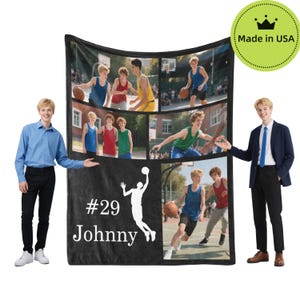Personalized Basketball Blanket with Photos Name Number,Custom Sport Lover Flannel Throws Blankets for Birthday Anniversary Gifts
