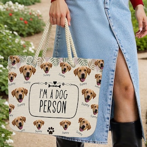 Bolsa personalizada com rosto de animal de estimação, bolsa de praia de lona personalizada para presente de madrinha, bolsa de ombro de viagem personalizada, bolsa grande para clube de praia