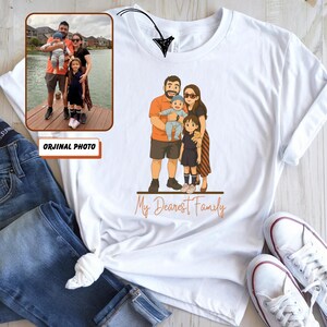 Camiseta con retrato familiar personalizado, dibujo personalizado a partir de una foto, idea de regalo familiar a juego, camiseta con dibujo animado, diseño de nombre personalizado
