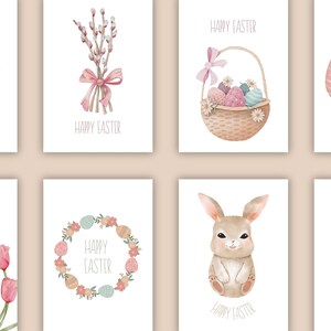 Lot de 8 cartes de Pâques faites main - lapin, fleurs, cartes de voeux chrétiennes et cadeau de vacances de printemps