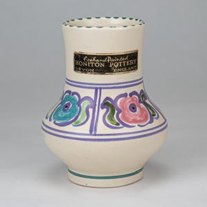 Vintage Honiton Pottery Hand Painted Ceramic Floral Vase Jacobean Devon England