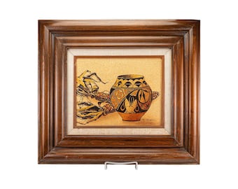 Vintage H. Jasper Framed Native American Vase with Corn Art