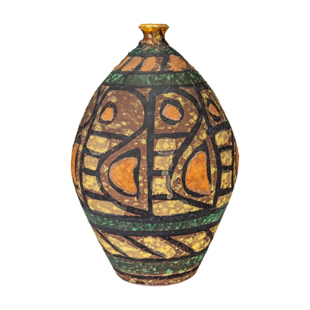 Mid Century Modern Italian Pottery Vase Textured Lava Glaze Abstract ...
