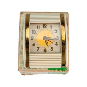 Vintage Westclox Mid-Century Travel Alarm Clock with Original Box Plastic Slide