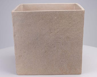 Square Textured Ceramic Planter Minimalist Cube Pot Taupe Stone Germany