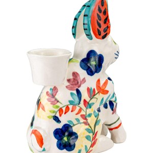 Anthropologie Bougeoir conique en céramique, figurine florale, lièvre bohème, lièvre bohème image 7