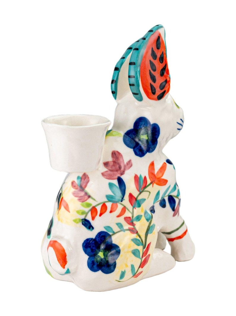 Anthropologie Bougeoir conique en céramique, figurine florale, lièvre bohème, lièvre bohème image 7
