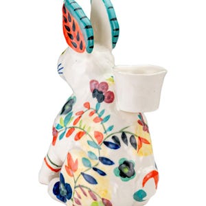 Anthropologie Bougeoir conique en céramique, figurine florale, lièvre bohème, lièvre bohème image 5