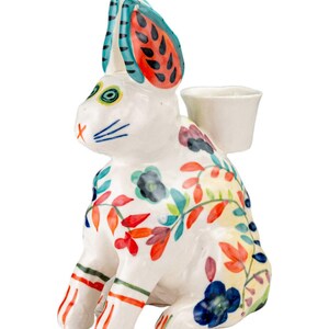 Anthropologie Bougeoir conique en céramique, figurine florale, lièvre bohème, lièvre bohème image 3
