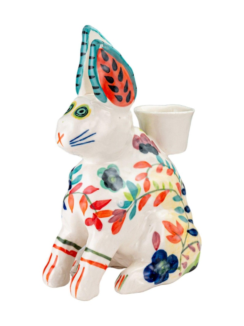 Anthropologie Bougeoir conique en céramique, figurine florale, lièvre bohème, lièvre bohème image 3
