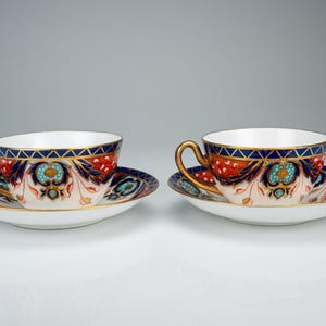 2 Antique W.A. Adderley Imari Style Bone China Tea Cup & Saucer Sets #10853