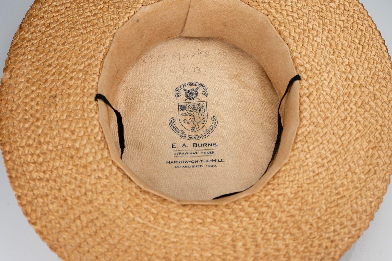 Antique Harrow School Straw Hat Boater E.A. Burns 1920s-1930s