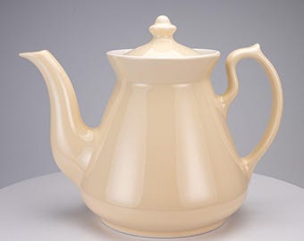 Vintage Hall 205 Cream Ceramic Teapot with Flared Rim Lid and Thumb Rest Handle