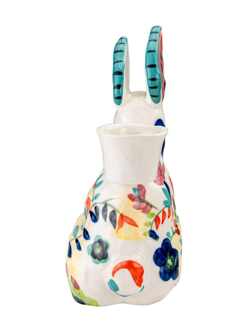 Anthropologie Bougeoir conique en céramique, figurine florale, lièvre bohème, lièvre bohème image 6