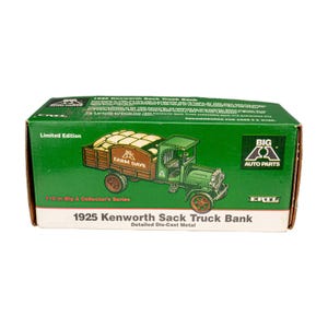 Vintage ERTL Big A Auto Parts 1925 Kenworth Säckkärra Gjuten Metallbank Ny