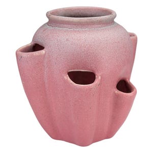 Vaso/fioriera vintage anni '30 in ceramica artistica Niloak, modello Ozark Dawn, a forma di fragola.