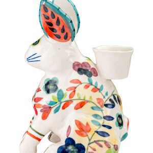 Anthropologie Bougeoir conique en céramique, figurine florale, lièvre bohème, lièvre bohème image 4