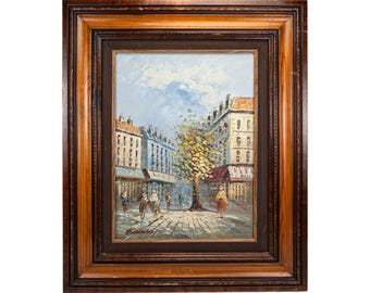 Vintage Caroline Burnett Signed Paris Street Scene Framed Oil Painting Canvas