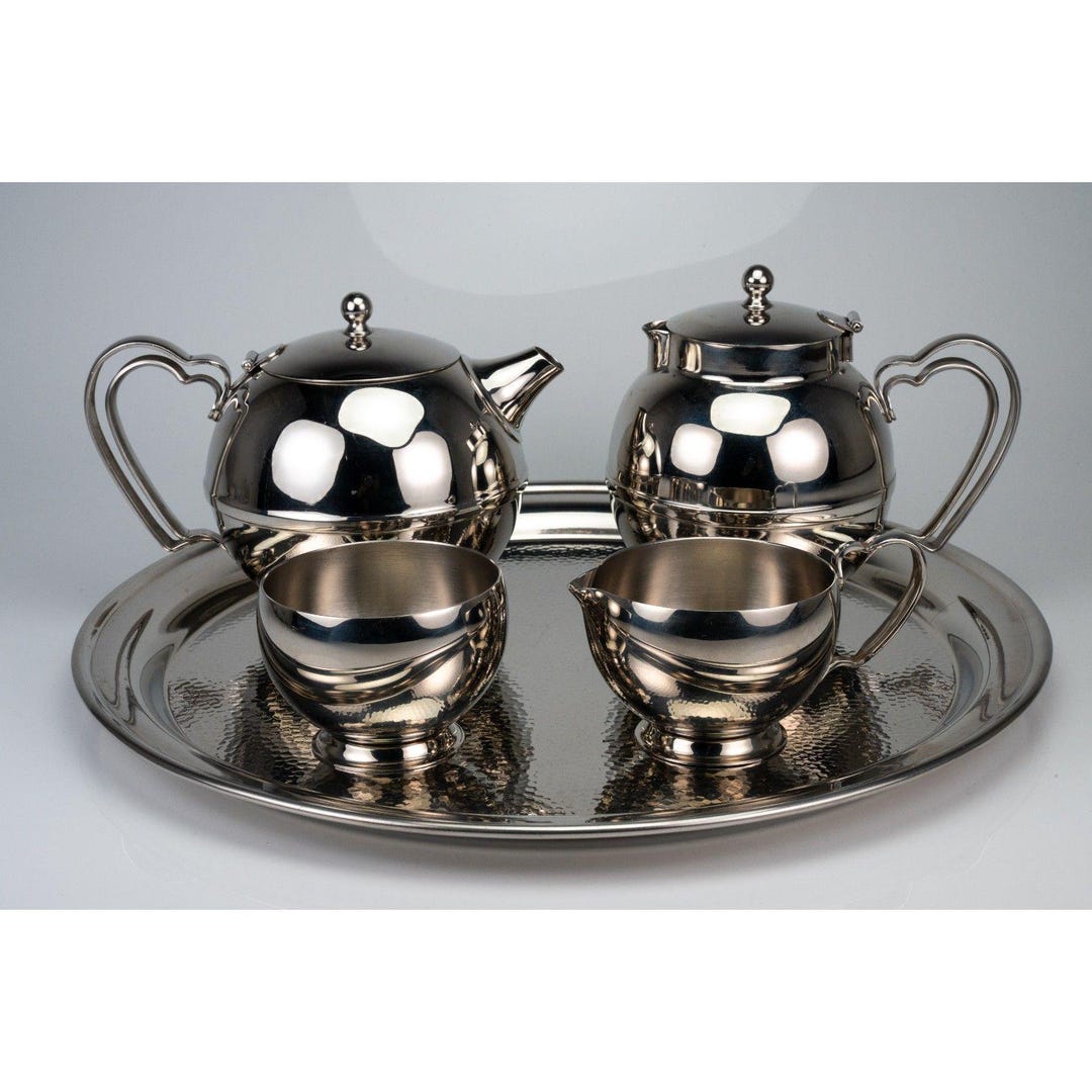 Halls Tea Set Art Deco Olde Hall Stainless Steel 5 Piece Tea Set Heart Handles ...