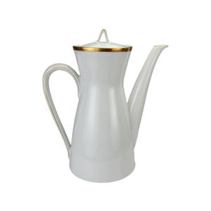 White Porcelain Rosenthal Coffee Pot with Gold Trim, Mid-Century Modern Style
