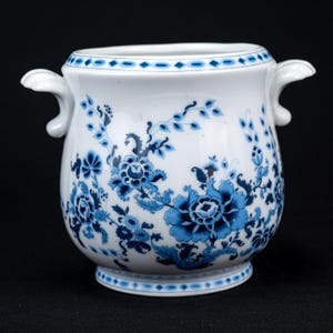 Vintage Blue and White Porcelain Cachepot Planter, 1980s Urn Vase