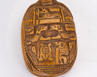Egyptian Scarab Carved Soapstone Figurine Hieroglyphs Desk Paperweight