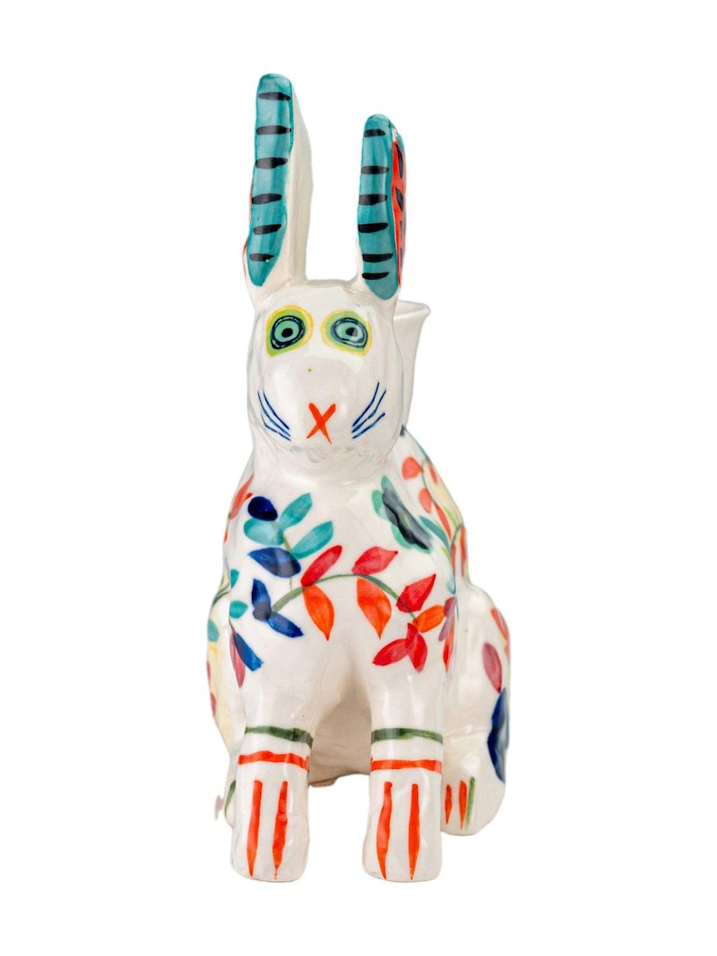 Anthropologie Bougeoir conique en céramique, figurine florale, lièvre bohème, lièvre bohème image 2