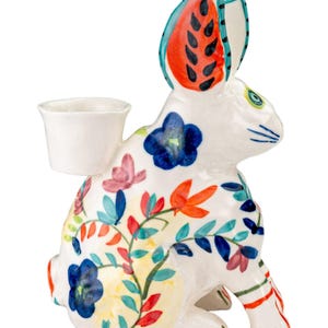 Anthropologie Bougeoir conique en céramique, figurine florale, lièvre bohème, lièvre bohème image 8