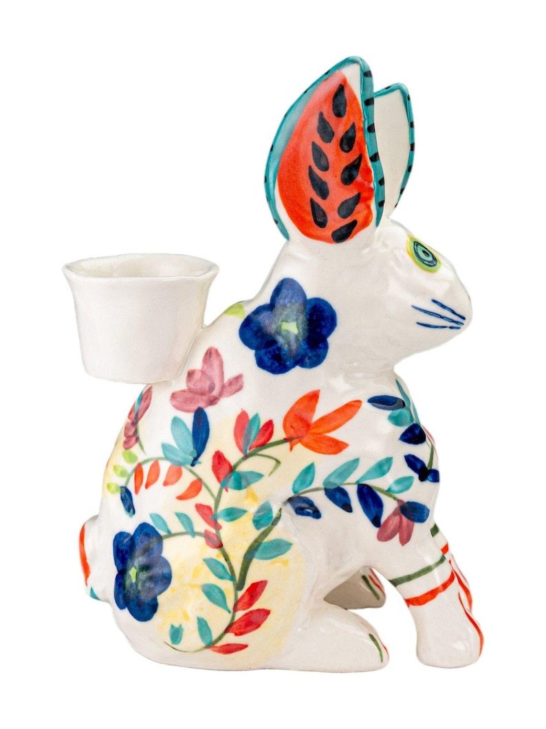 Anthropologie Bougeoir conique en céramique, figurine florale, lièvre bohème, lièvre bohème image 8