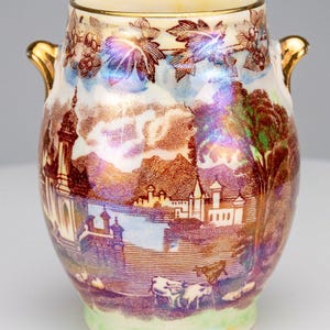 Maling Lustre Ware Venice Scenes Handled Jar Pot Vase Polychrome Transferware