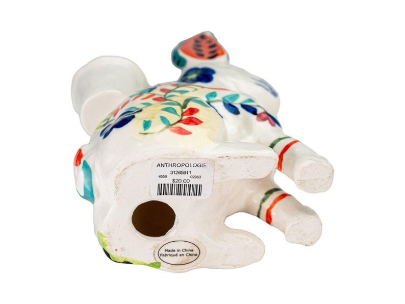 Anthropologie Bougeoir conique en céramique, figurine florale, lièvre bohème, lièvre bohème image 10