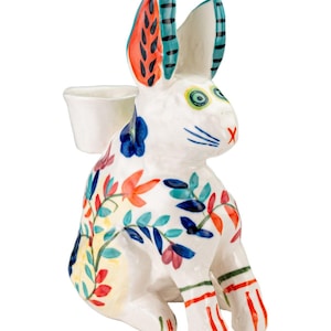 Anthropologie Bougeoir conique en céramique, figurine florale, lièvre bohème, lièvre bohème image 1