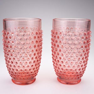 Set van 2 vintage L.E. Smith roze drinkglazen met zoolspijkerglazen beker