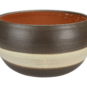 Handmade Stoneware Ceramic Bonsai Pot Brown with Cream Band Artisan Pottery