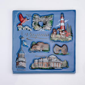 Vintage Virginia Souvenir Keramikplattor, Blå Landmärke Väggdekor