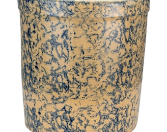 Jarra alta de cerámica vintage azul y beige con diseño de esponja, Roseville, Ohio #700, EE. UU.