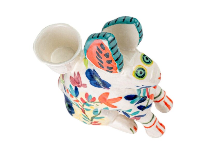 Anthropologie Bougeoir conique en céramique, figurine florale, lièvre bohème, lièvre bohème image 9