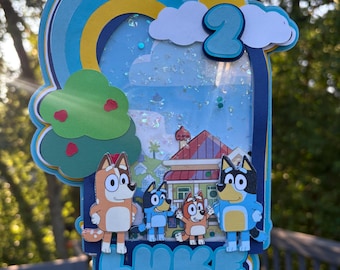 Bluey Theme Personalized Cake Topper, Shaker Topper