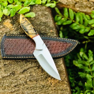 Handmade D2 Tool Steel Hunting Skinner Knife Camping With Leather Sheath