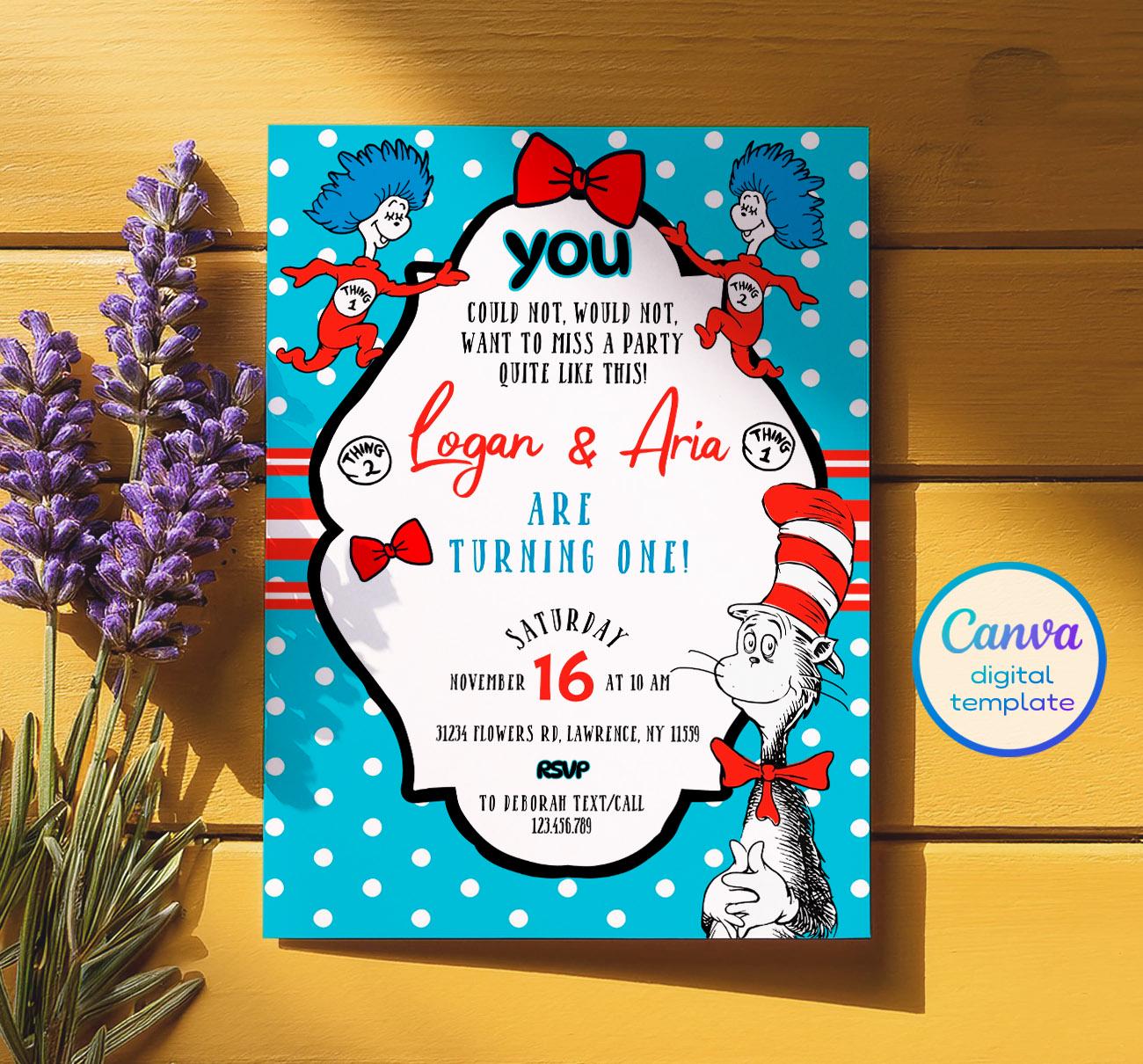 Cat in the Hat Birthday Invitations