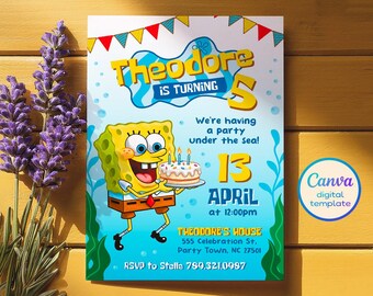 Bob Geburtstagseinladung, bedruckbare Einladung, Under The Sea Party einladen Vorlage, bearbeitbare Einladung, Junge Mädchen Geburtstag, erste Sekunde