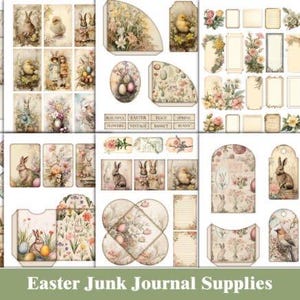 Kit de diario basura de Pascua / Páginas imprimibles para álbumes de recortes de primavera / Etiquetas y tarjetas de conejito / Efímeras vintage / Descarga en formato JPG tamaño carta